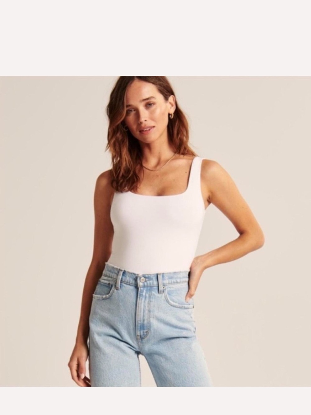New Abercrombie Soft Seamless White Squareneck Bodysuit
